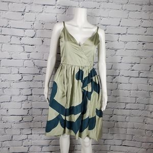 Jill Stuart Green Silk Satin Midi Dress